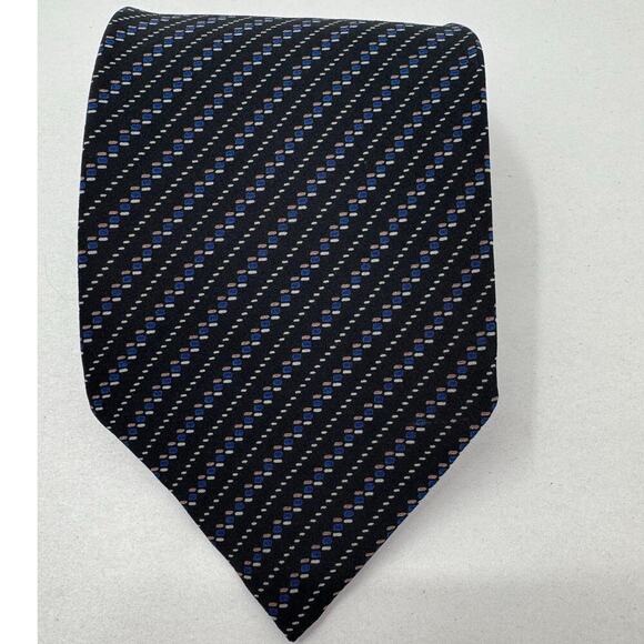 Giorgio Armani Other - Giorgio Armani Cravatte Tie Men's Black & Blue Geometric 100% Silk Necktie